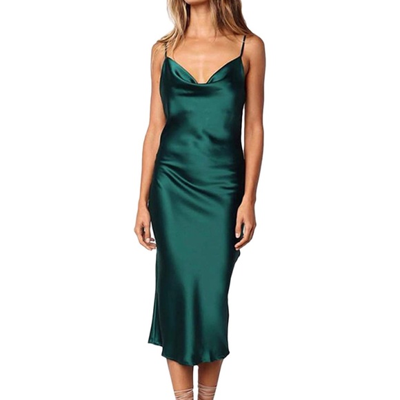 NEW green satin silk slip dress - small - Picture 1 of 4